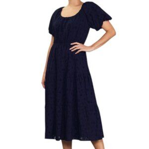 Valentina Naldi navy blue cotton eyelet midi dress size L